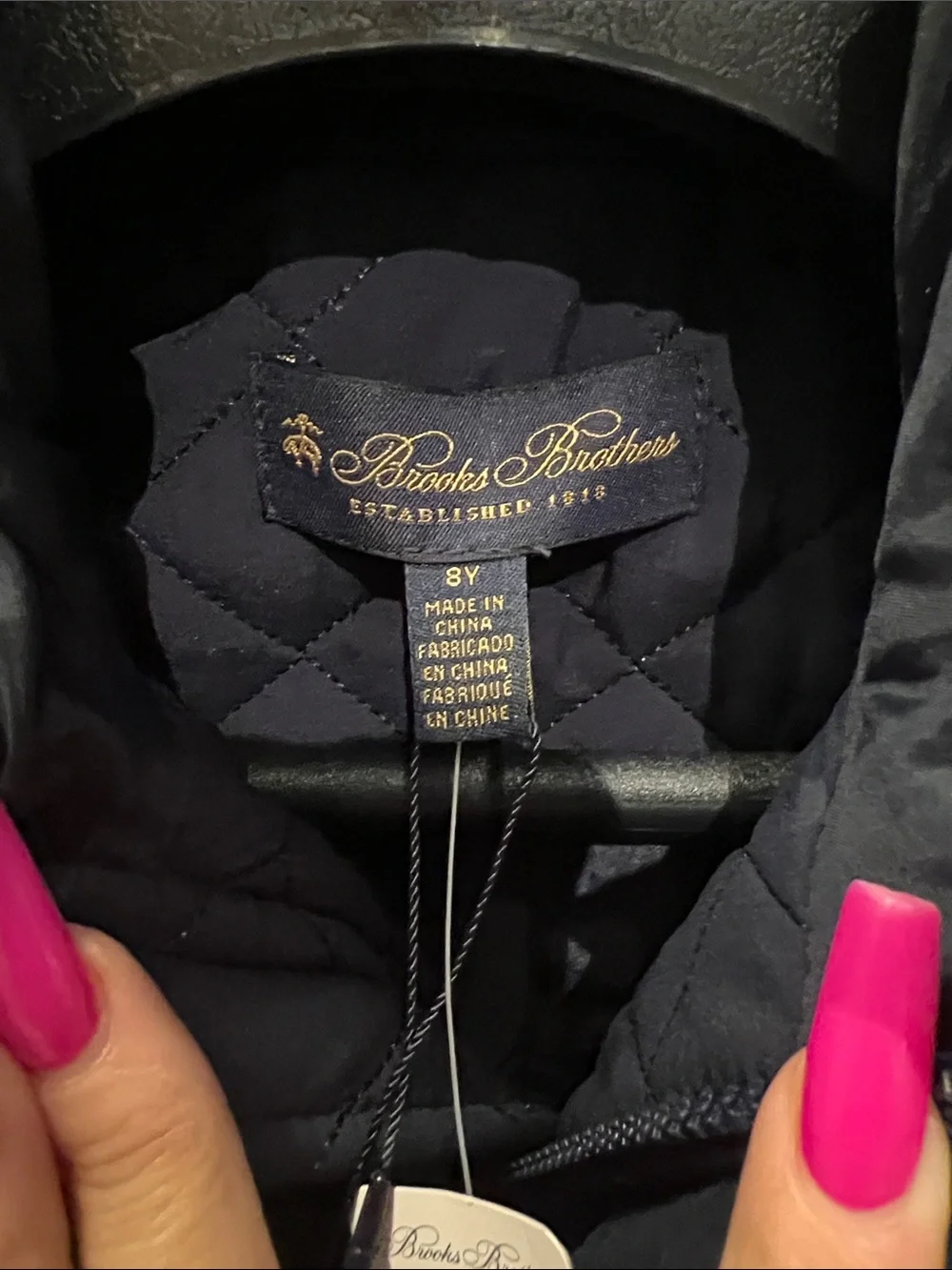 Brooks Brothers Navy Kids Double-Breasted Peacoat with Quilted Hood